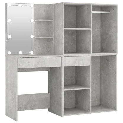 Toeletta LED con 2 Armadietti Legno Multistrato Grigio Cemento