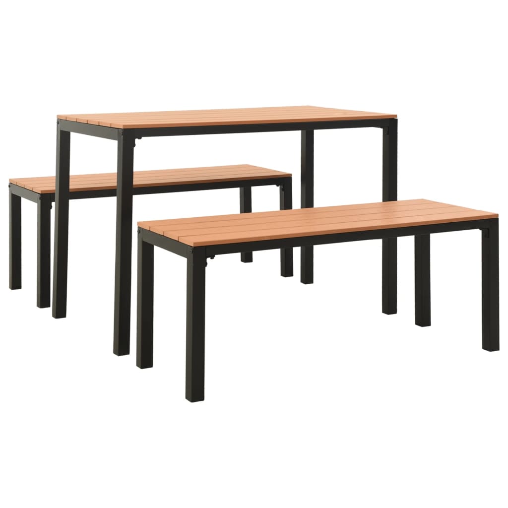 Set da Pranzo da Giardino 3 pz in Acciaio e WPC Marrone e Nero