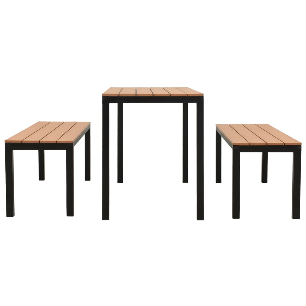 Set da Pranzo da Giardino 3 pz in Acciaio e WPC Marrone e Nero