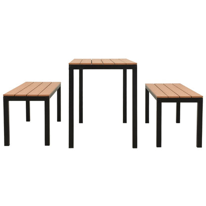 Set da Pranzo da Giardino 3 pz in Acciaio e WPC Marrone e Nero