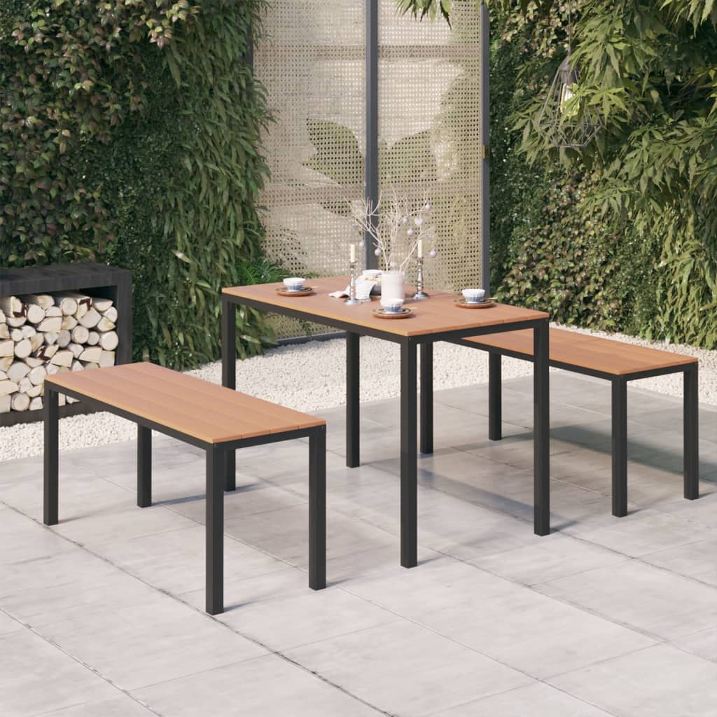 Set da Pranzo da Giardino 3 pz in Acciaio e WPC Marrone e Nero