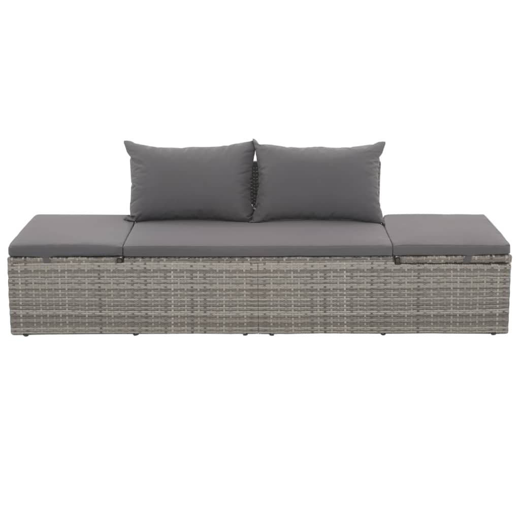 Lettino da Giardino con Cuscini in Polyrattan Grigio