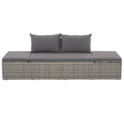 Lettino da Giardino con Cuscini in Polyrattan Grigio