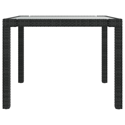 Tavolo Giardino 90x90x75 cm Vetro Temperato e Polyrattan Nero