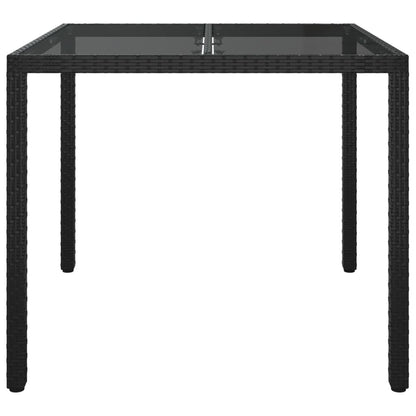 Tavolo Giardino 90x90x75 cm Vetro Temperato e Polyrattan Nero