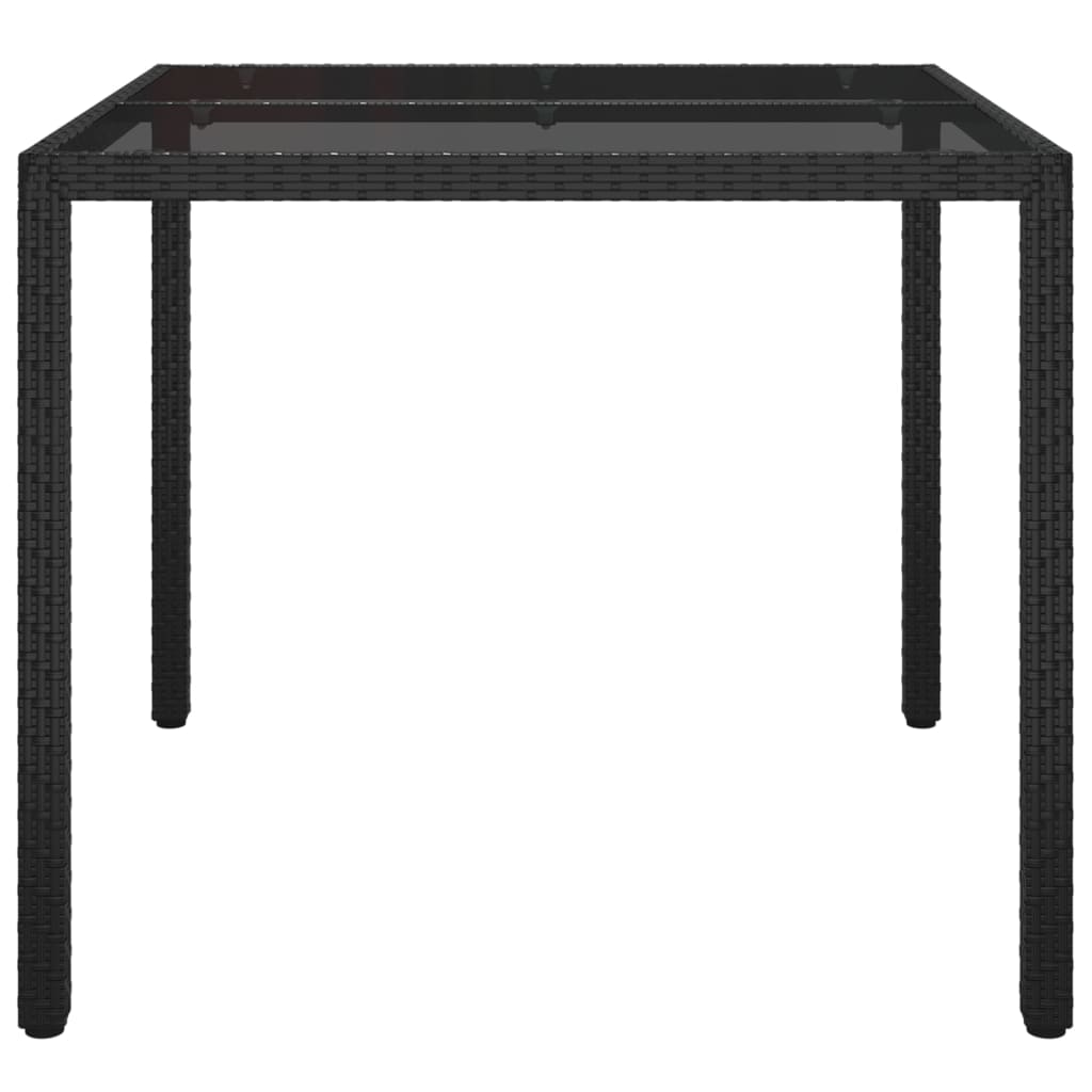 Tavolo Giardino 90x90x75 cm Vetro Temperato e Polyrattan Nero