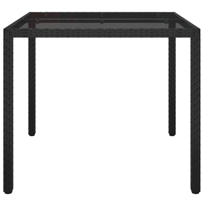 Tavolo Giardino 90x90x75 cm Vetro Temperato e Polyrattan Nero