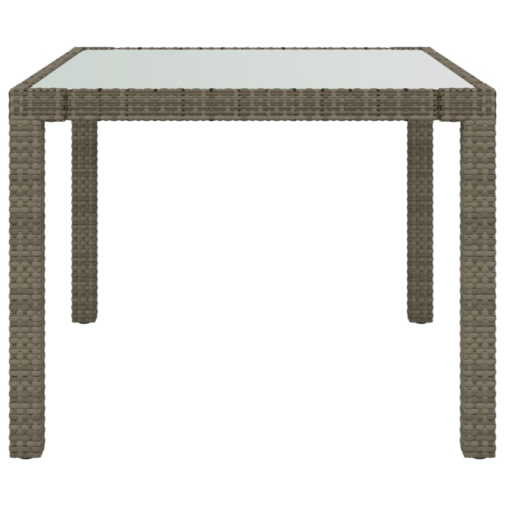 Tavolo Giardino 90x90x75cm Vetro Temperato e Polyrattan Grigio