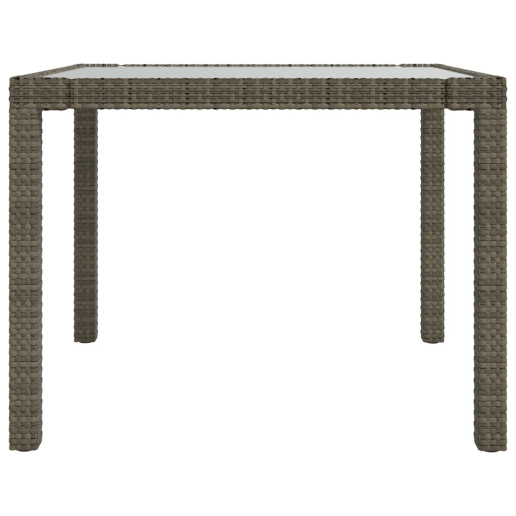 Tavolo Giardino 90x90x75cm Vetro Temperato e Polyrattan Grigio