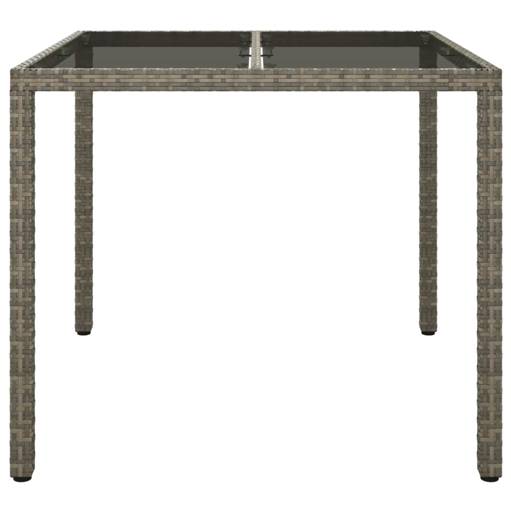 Tavolo Giardino 90x90x75 cm Vetro Temperato e Polyrattan Grigio