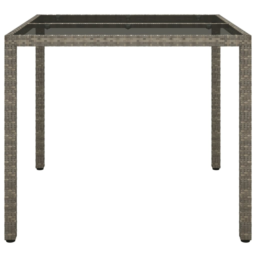 Tavolo Giardino 90x90x75 cm Vetro Temperato e Polyrattan Grigio