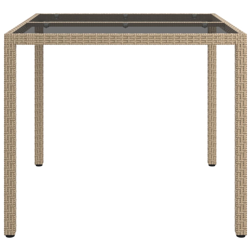Tavolo Giardino 90x90x75 cm Vetro Temperato e Polyrattan Beige