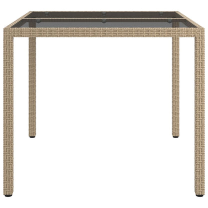 Tavolo Giardino 90x90x75 cm Vetro Temperato e Polyrattan Beige
