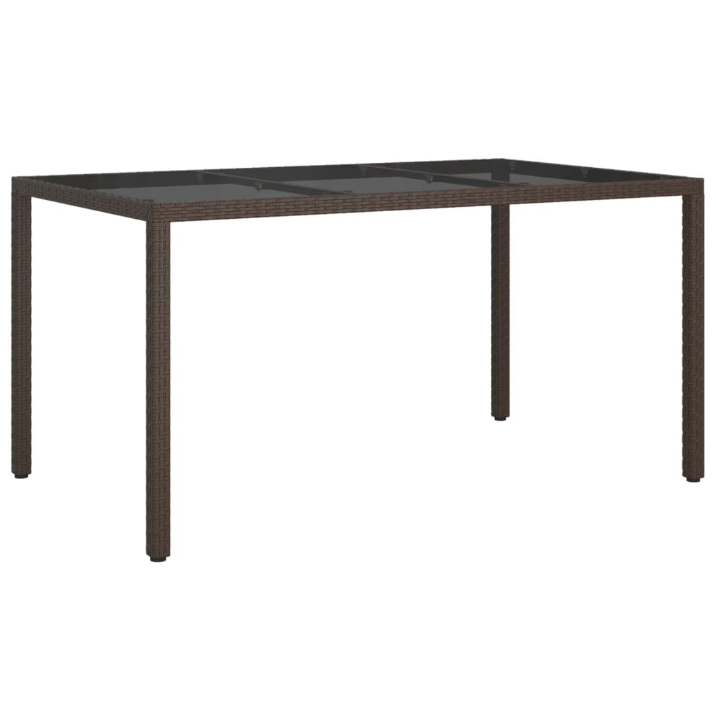 Tavolo Giardino 150x90x75cm Vetro Temperato Polyrattan Marrone