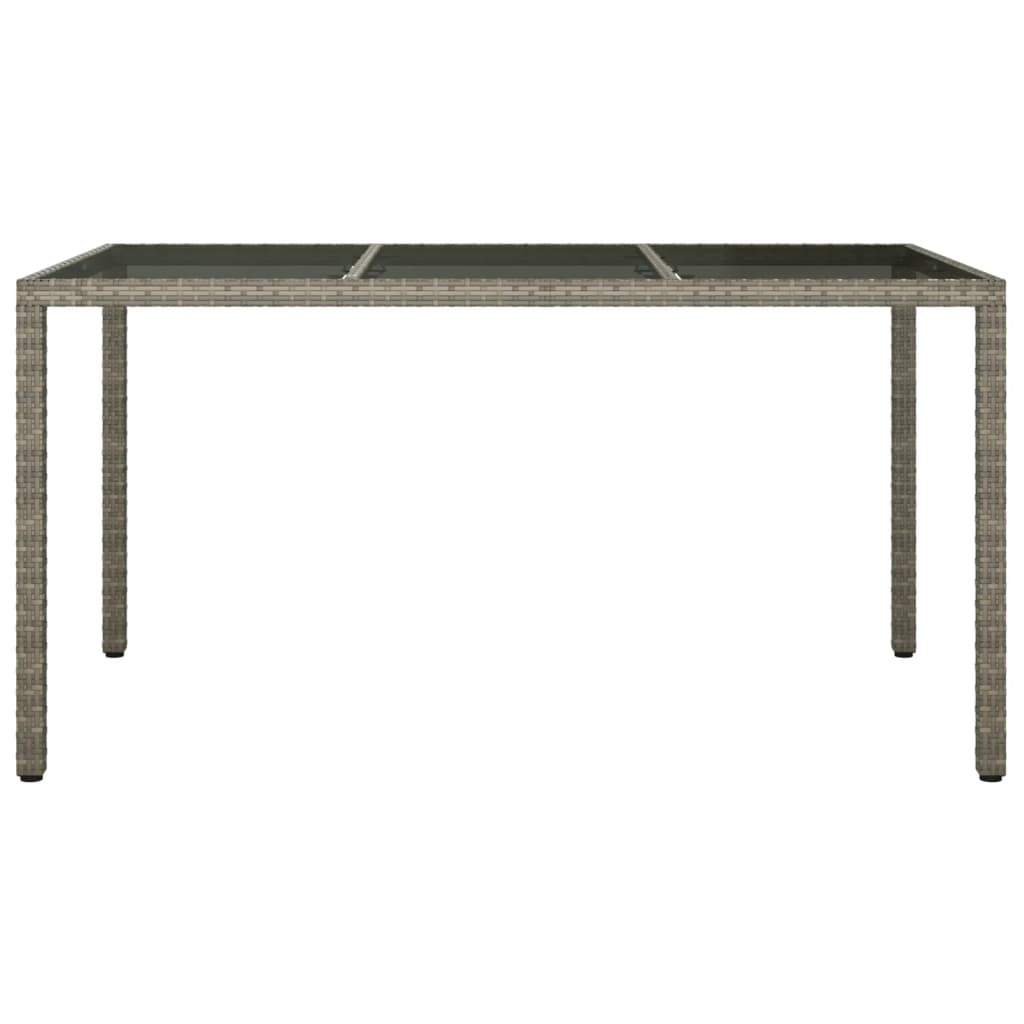 Tavolo Giardino 150x90x75cm Vetro Temperato e Polyrattan Grigio
