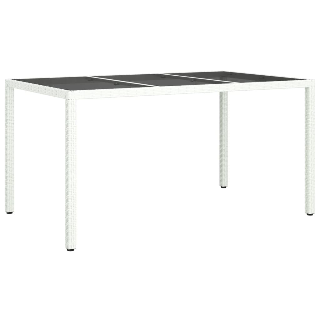 Tavolo Giardino 150x90x75cm Vetro Temperato Polyrattan Bianco