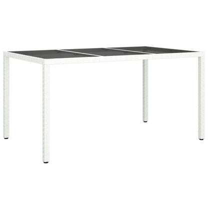Tavolo Giardino 150x90x75cm Vetro Temperato Polyrattan Bianco