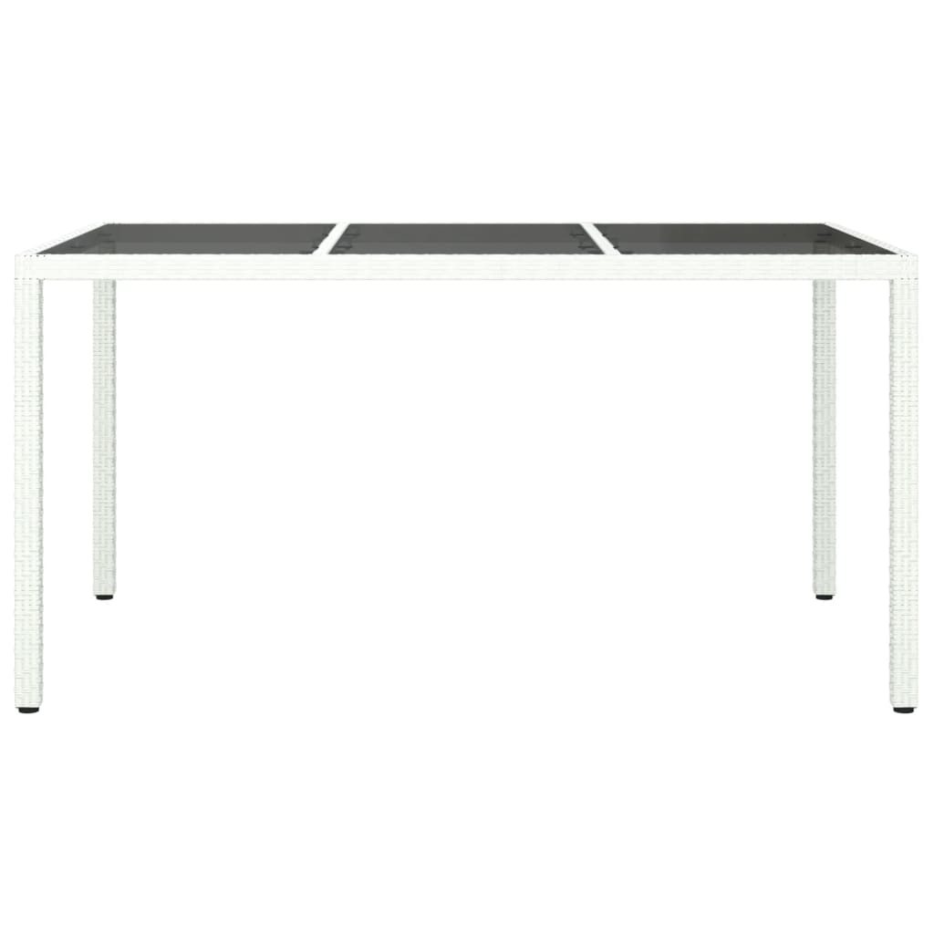 Tavolo Giardino 150x90x75cm Vetro Temperato Polyrattan Bianco