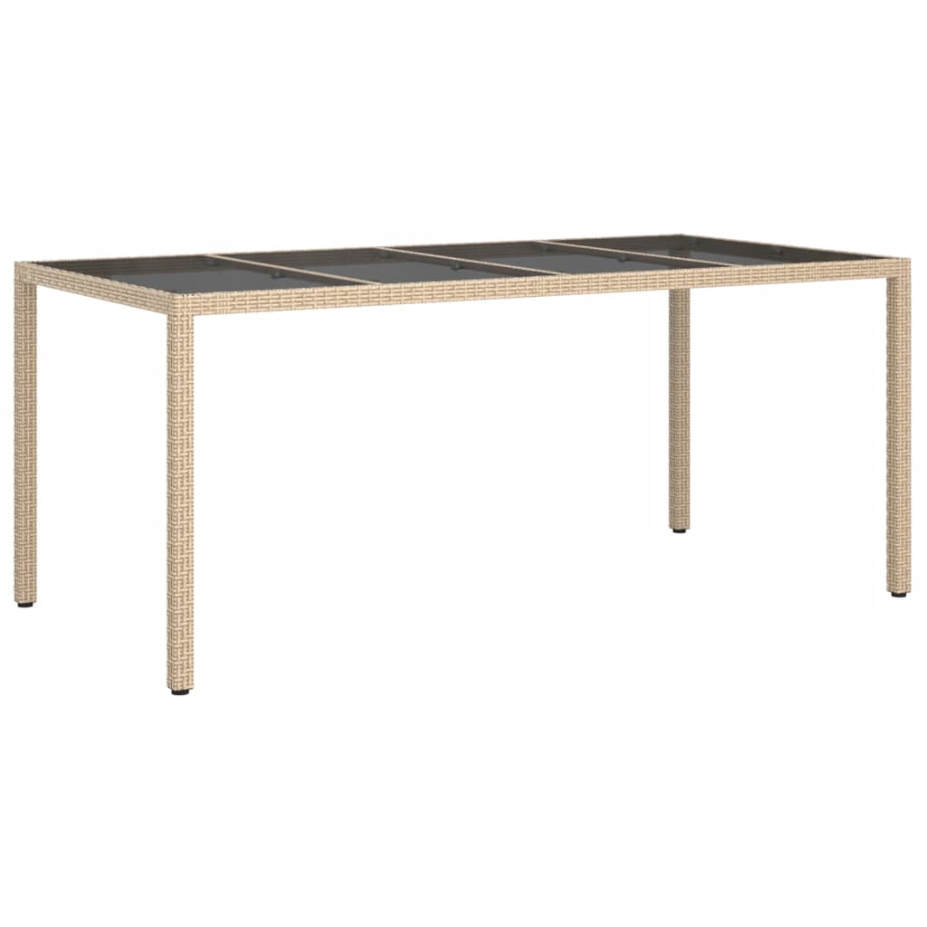 Tavolo Giardino Beige 190x90x75 cm Vetro Temperato Polyrattan