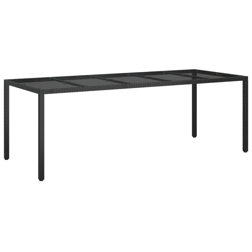 Tavolo Giardino Nero 250x100x75cm Vetro Temperato e Polyrattan