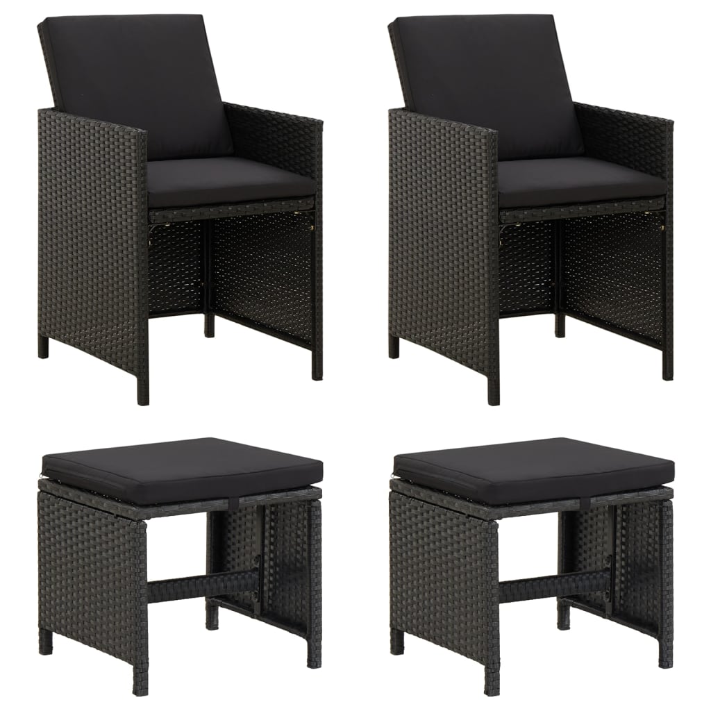 Set Sedie da Giardino con Poggiapiedi 4 pz in Polyrattan Nero