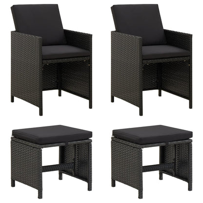 Set Sedie da Giardino con Poggiapiedi 4 pz in Polyrattan Nero