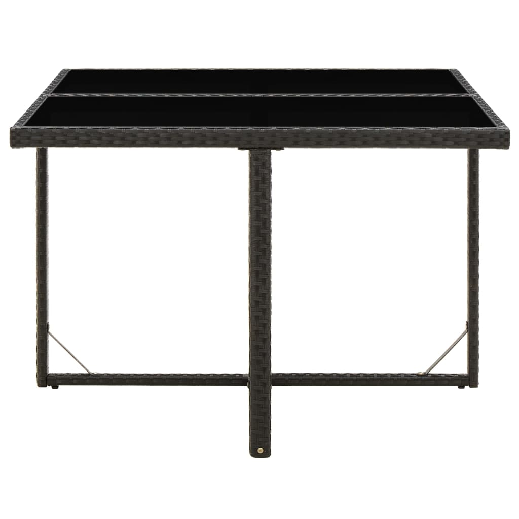 Tavolo da Giardino Nero 109x107x74 cm in Polyrattan e Vetro