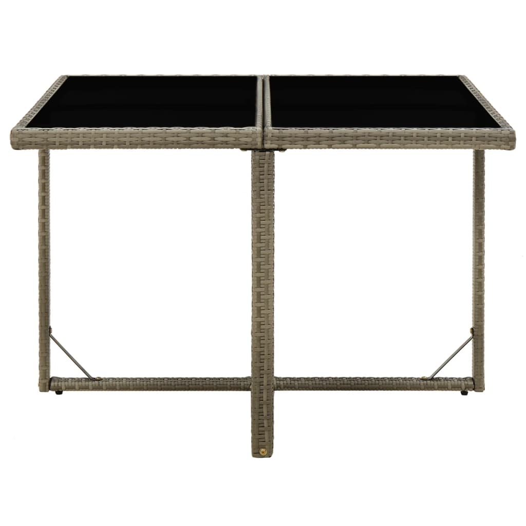Tavolo da Giardino Grigio 109x107x74 cm in Polyrattan e Vetro