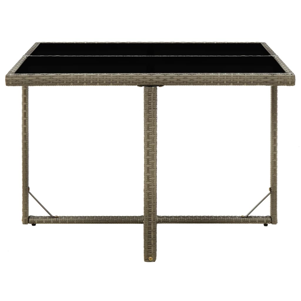 Tavolo da Giardino Grigio 109x107x74 cm in Polyrattan e Vetro
