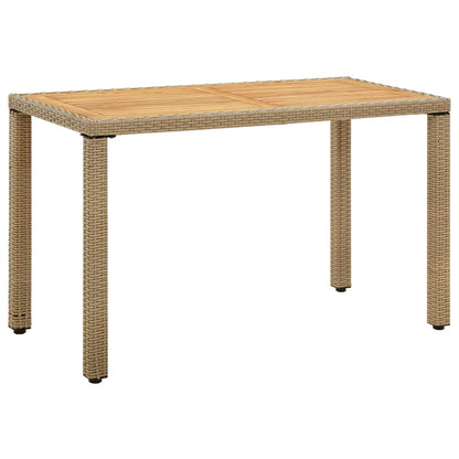 Tavolo Giardino Beige 123x60x74 cm Polyrattan e Massello Acacia