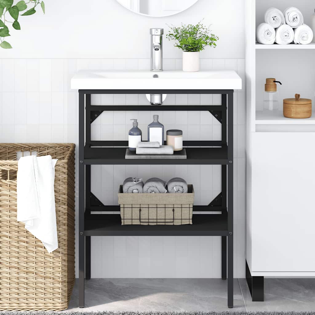 Struttura per Lavabo da Bagno Nera 59x38x83 cm in Ferro