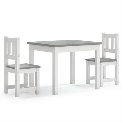 Set Tavolo e Sedie per Bambini 3 Pezzi Bianco e Grigio in MDF