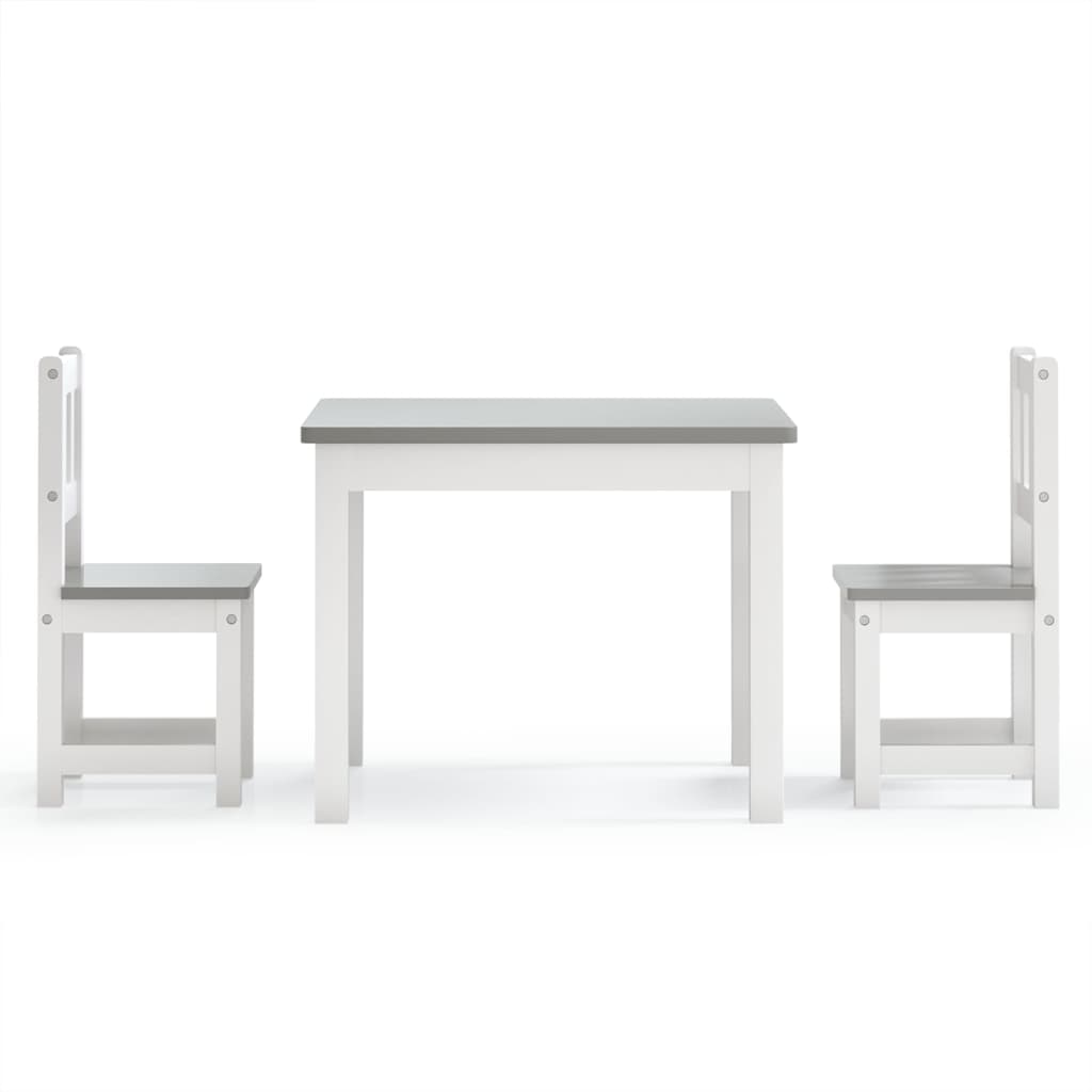 Set Tavolo e Sedie per Bambini 3 Pezzi Bianco e Grigio in MDF
