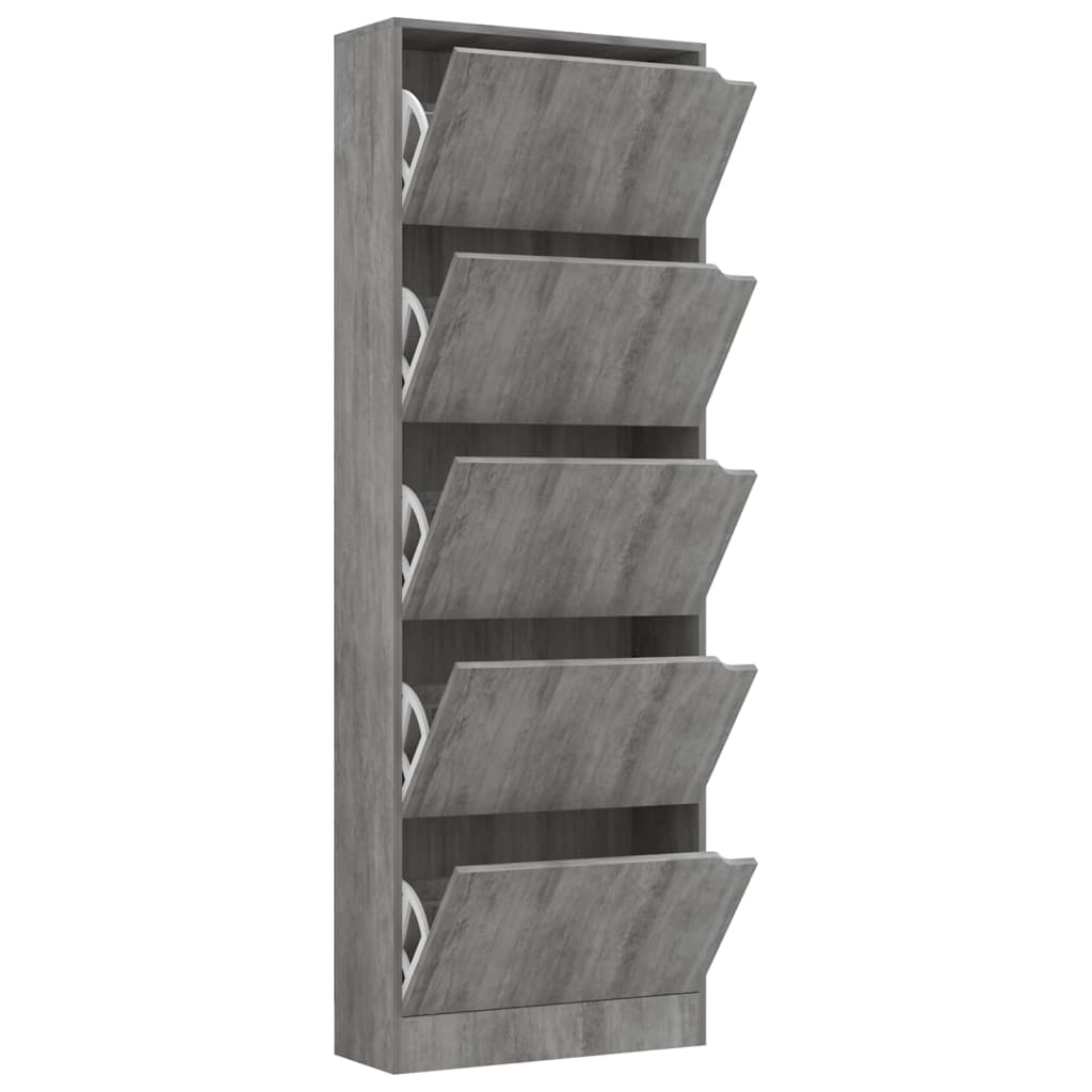 Scarpiera con 5 Ante Cemento 59x24x167 cm in Legno Multistrato