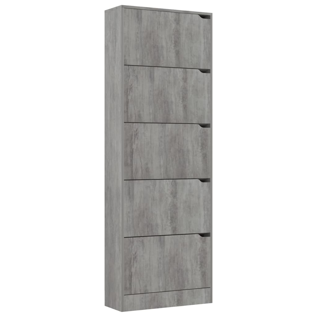 Scarpiera con 5 Ante Cemento 59x24x167 cm in Legno Multistrato