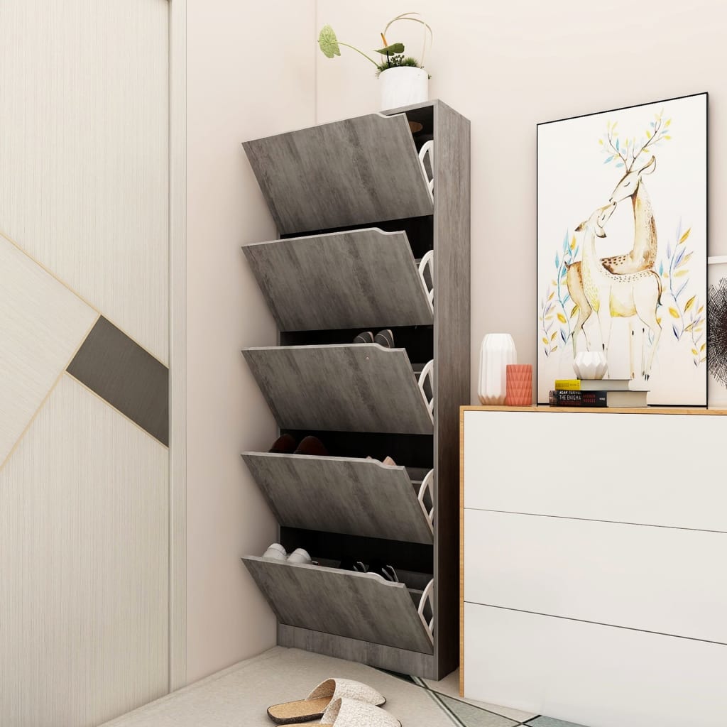 Scarpiera con 5 Ante Cemento 59x24x167 cm in Legno Multistrato