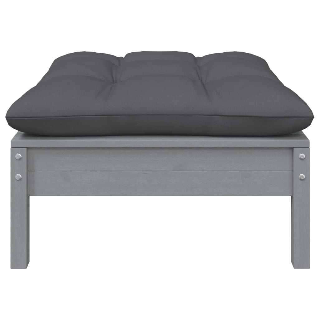 Sgabello da Giardino Antracite con Cuscino Grigio Legno di Pino