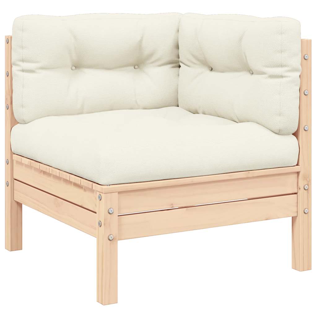 Set Divani da Giardino 3 pz con Cuscini Crema Massello di Pino