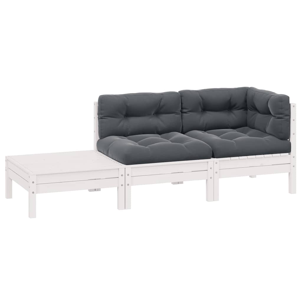 Set Divani da Giardino 3 pz con Cuscini Massello Pino Bianco