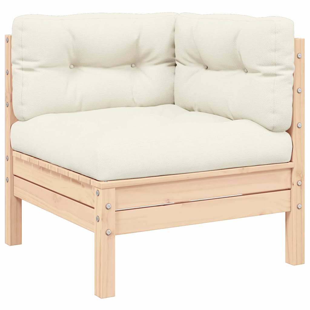 Set Divani da Giardino 3 pz con Cuscini Crema Massello di Pino