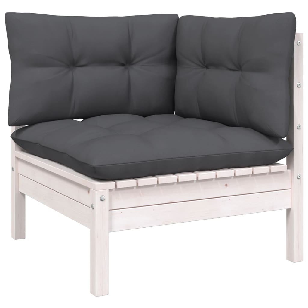 Set Divani da Giardino 3 pz con Cuscini Bianco in Massello Pino