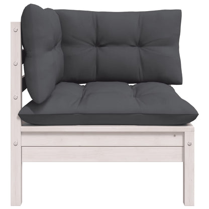 Set Divani da Giardino 3 pz con Cuscini Bianco in Massello Pino