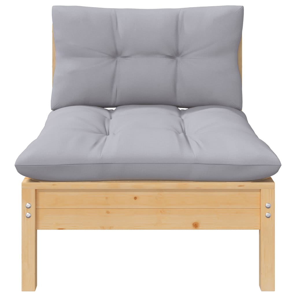 Set Divani da Giardino 3 pz con Cuscini Grigio Massello di Pino