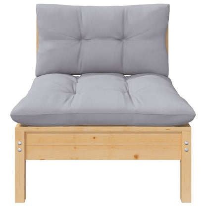 Set Divani da Giardino 3 pz con Cuscini Grigio Massello di Pino