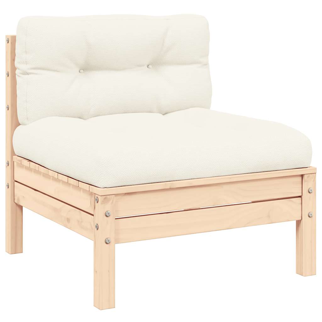 Set Divani da Giardino 3 pz con Cuscini Crema Massello di Pino