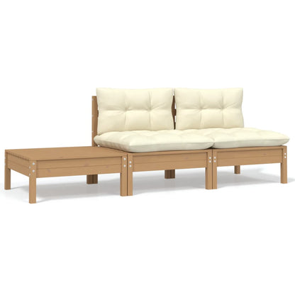 Set Divani da Giardino 3 pz con Cuscini Crema Massello di Pino