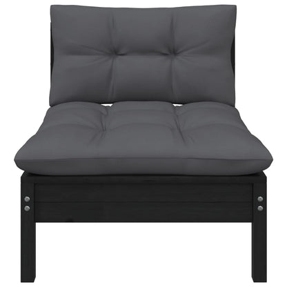 Set Divani da Giardino 3 pz con Cuscini Nero Massello di Pino