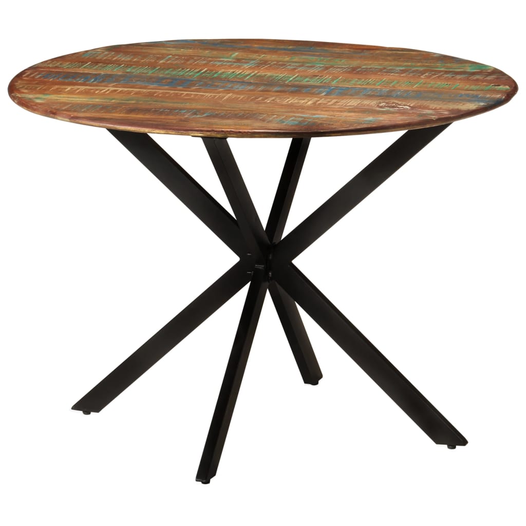 Tavolo da Pranzo Ã˜110x78cm Legno Massello di Recupero e Acciaio
