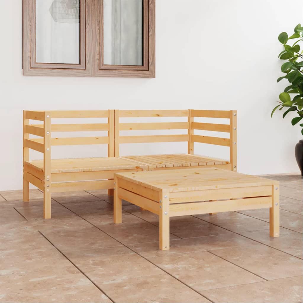 Set Divani da Giardino 3 pz in Legno Massello di Pino