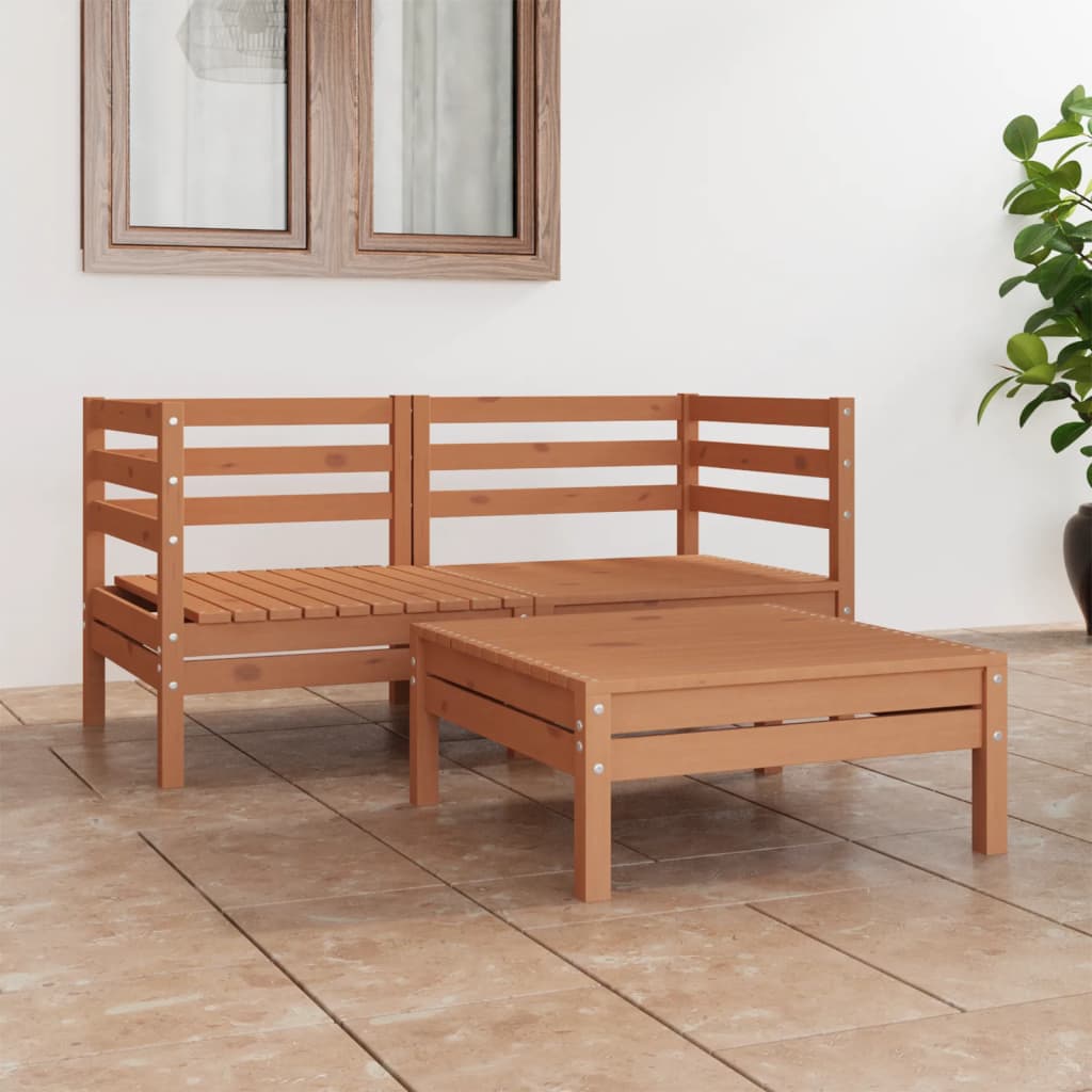 Set Salotto da Giardino 3pz Marrone Ambra Legno Massello Pino